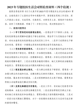 2023年专题组织生活会对照检查材料（四个检视）.docx