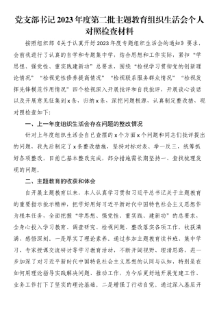 党支部书记2023年度第二批主题教育组织生活会个人对照检查材料.docx