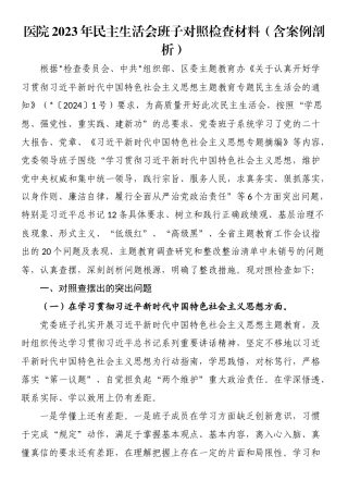 医院2023年民主生活会班子对照检查材料（含案例剖析）.docx