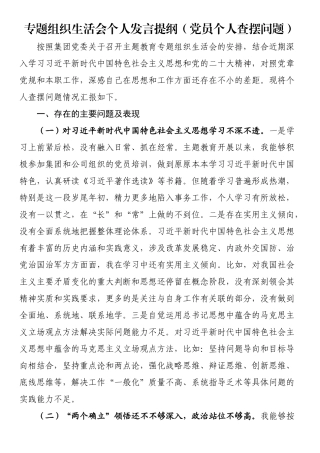 专题组织生活会个人发言提纲（党员个人查摆问题）.docx