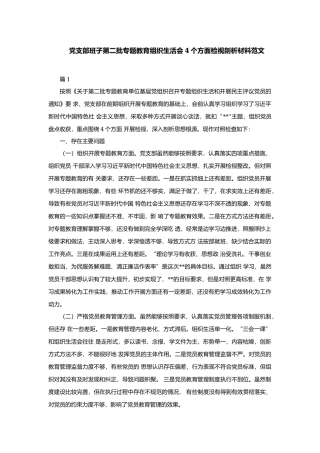 党支部班子第二批专题教育组织生活会4个方面检视剖析材料范文.docx