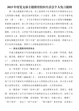 2023年度党支部主题教育组织生活会个人发言提纲.docx