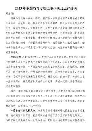 2023年主题教育专题民主生活会点评讲话.docx