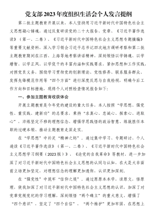 党支部2023年度组织生活会个人发言提纲.docx