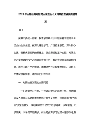 2023年主题教育专题民主生活会个人对照检查发言提纲两篇.docx