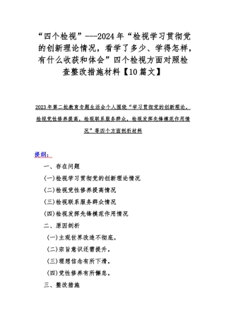 “四个检视”---2024年“检视学习贯彻党的创新理论情况看学了多少、学得怎样有什么收获和体会”四个检视方面对照检查整改措施材料【10篇文】.docx