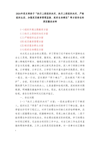 （3篇）2024年党支部班子“执行上级组织决定、执行上级组织决定、严格组织生活、加强党员教育管理监督、抓好自身建设”等方面存在的原因整改材料.doc