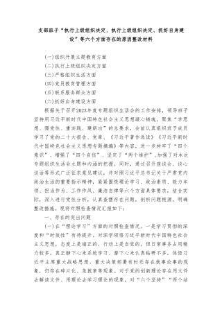 支部班子“执行上级组织决定、执行上级组织决定、抓好自身建设”等六个方面存在的原因整改材料2篇范文2024年.doc