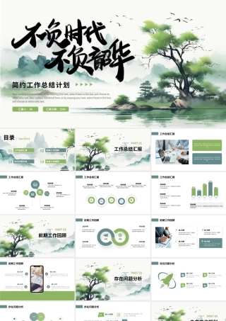 绿色不负时代不负韶华简约中国风工作总结计划PPT模板.pptx