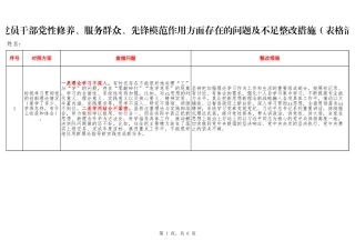 党员干部党性修养、服务群众、先锋模范作用方面存在的问题及不足整改措施（表格清单版）.xlsx