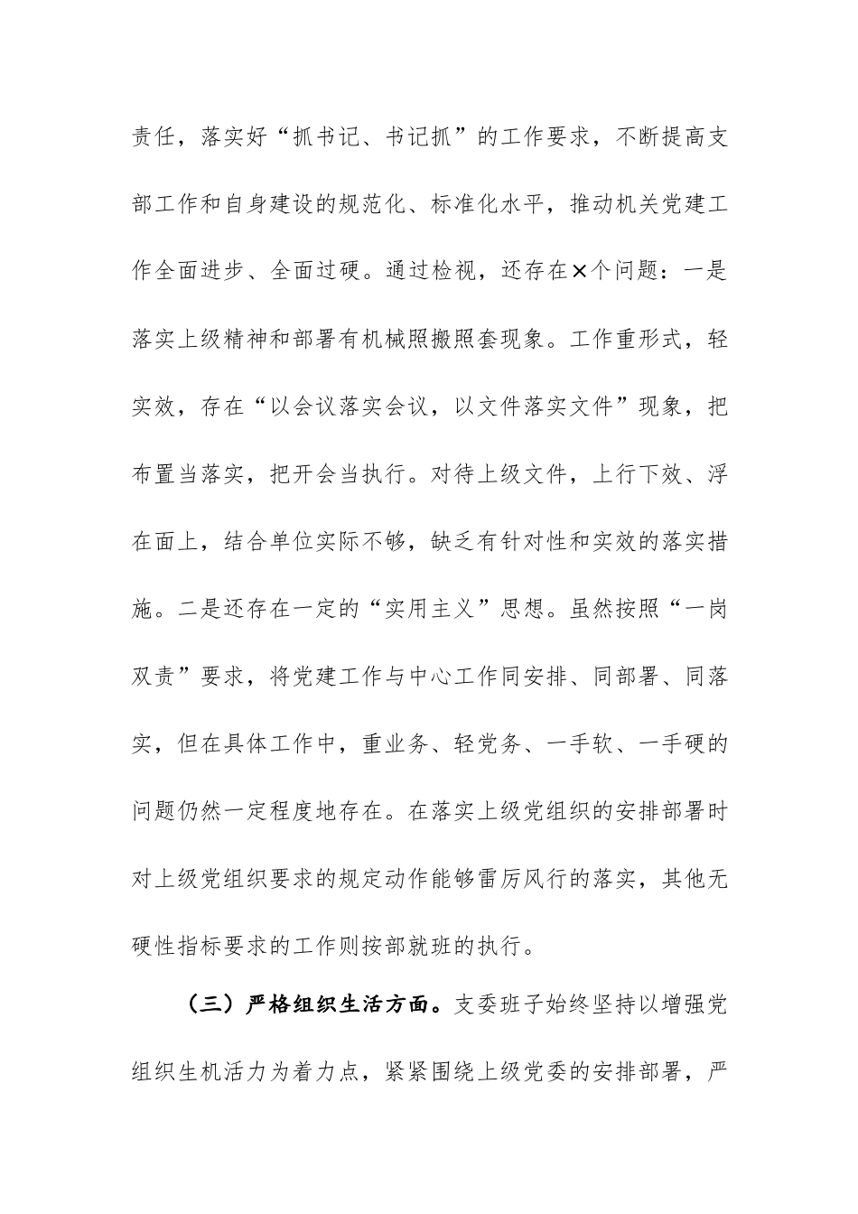 党支部班子2024年主题教育专题组织生活会“对照开展主题教育、执行上级组织决定、严格组织生活、加强党员教育监督管理、联系服务群众、抓好自身建设6个方面”对照检查材料.docx_第3页