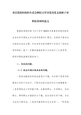 基层党组织2024年组织生活会和民主评议党员党支部班子对照检查材料范文2篇.docx