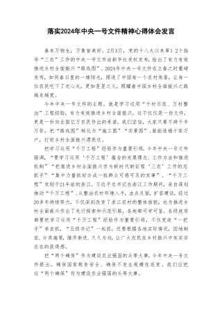 （10篇）落实2024年一号文件精神心得体会发言.doc