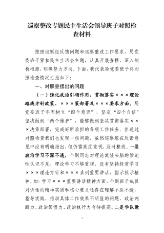 巡察整改专题民主生活会领导班子对照检查材料.doc