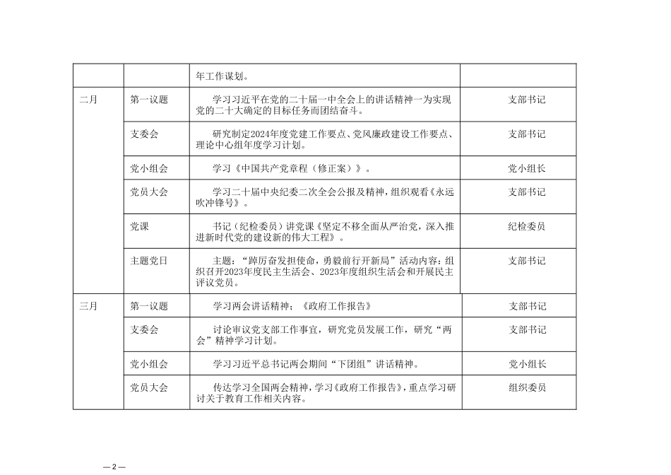 （3篇）2024年基层党支部“三会一课”计划表.doc_第2页