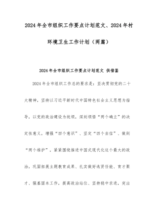 2024年组织工作要点计划范文、2024年村环境卫生工作计划（两篇）.docx