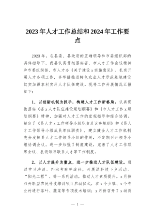2023年人才工作总结和2024年工作要点.docx