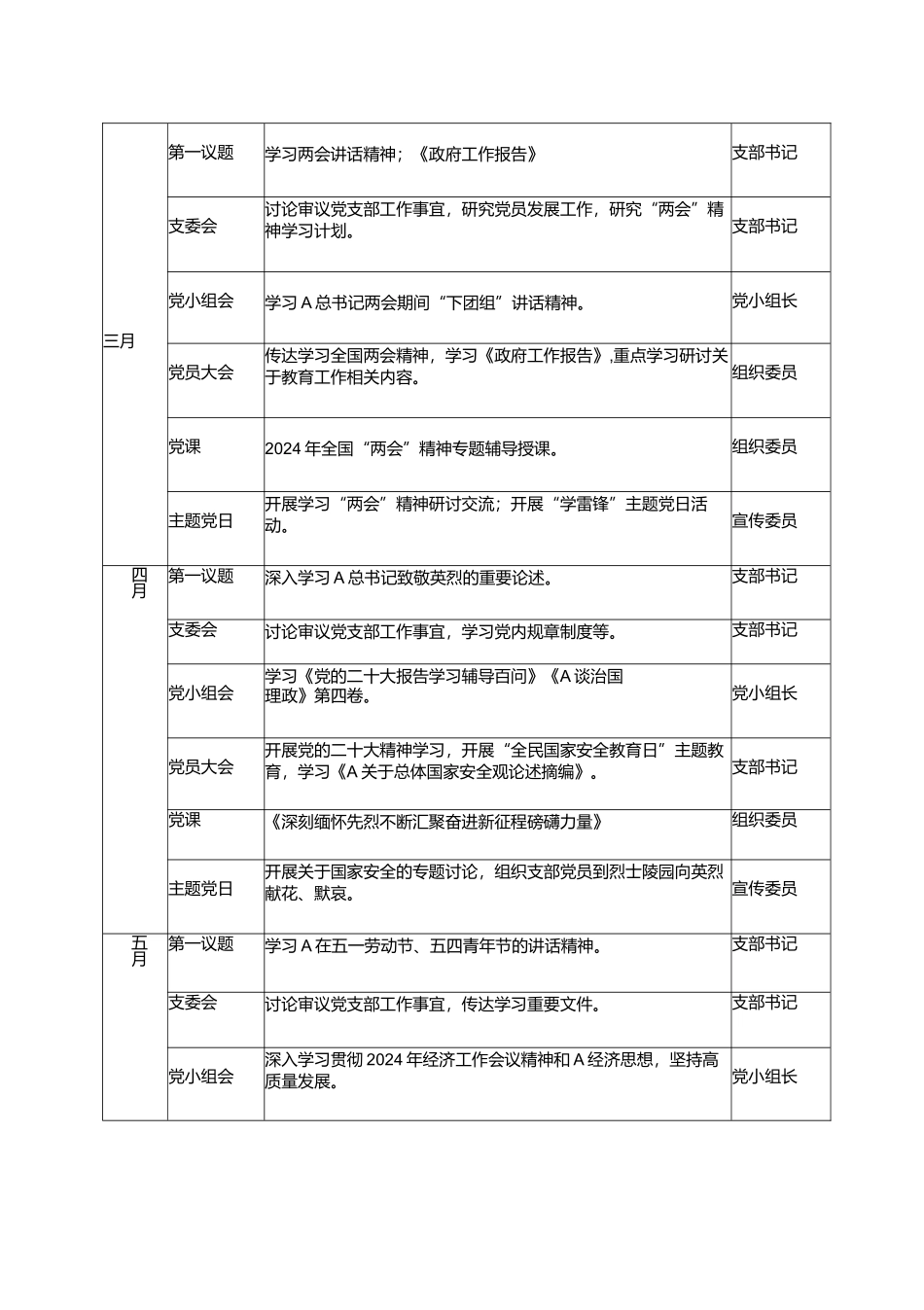2篇党委党支部2024年度“三会一课”“主题党日”计划表.docx_第2页