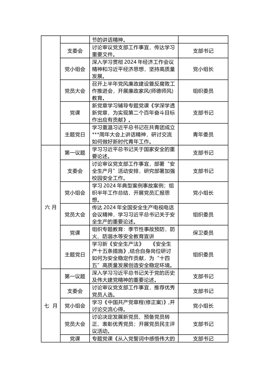2024年基层党支部“三会一课”计划（参考范文）两篇汇编.docx_第3页