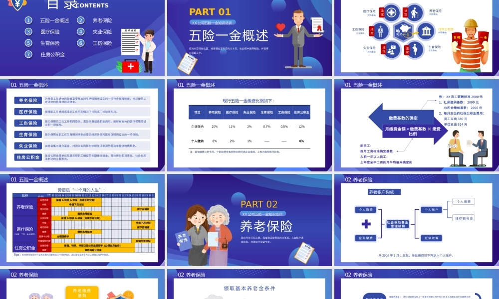 扁平蓝色企业五险一金知识培训讲座宣讲通用PPT模板.pptx