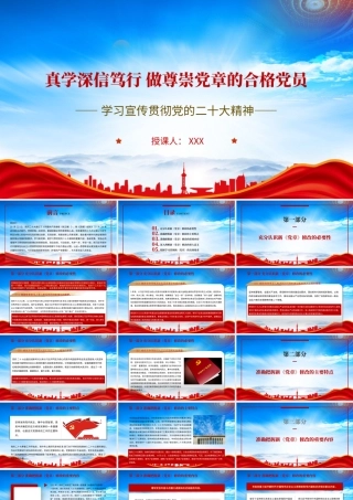 学习2022新党章PPT真学深信笃行做尊崇党章的合格党员PPT课件（带内容）.pptx