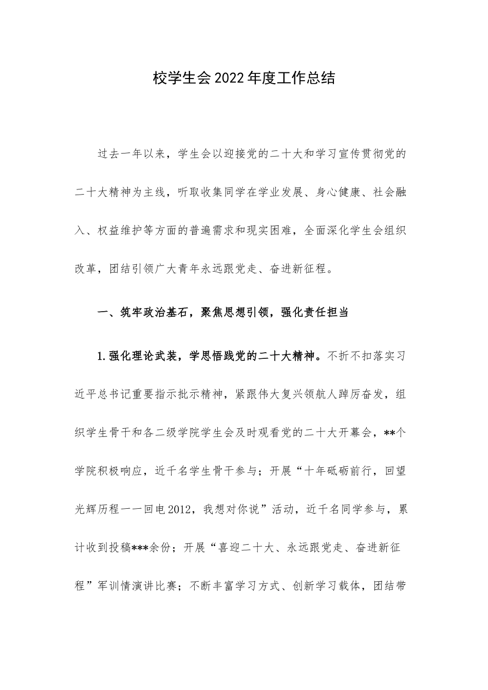 校学生会2022年度工作总结.docx_第1页