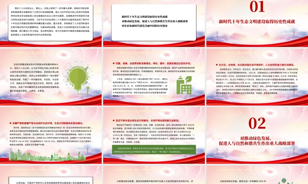 努力建设人与自然和谐共生的美丽中国PPT新时代十年生态文明建设取得历史性成就PPT课件（带内容）.pptx