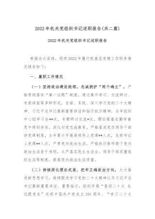 2022年机关党组织书记述职报告(共二篇).docx