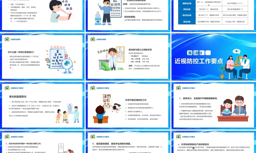 蓝色卡通风关注眼健康远离近视眼PPT.pptx