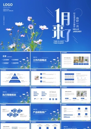 蓝色小清新一月你好通用工作计划PPT模板.pptx