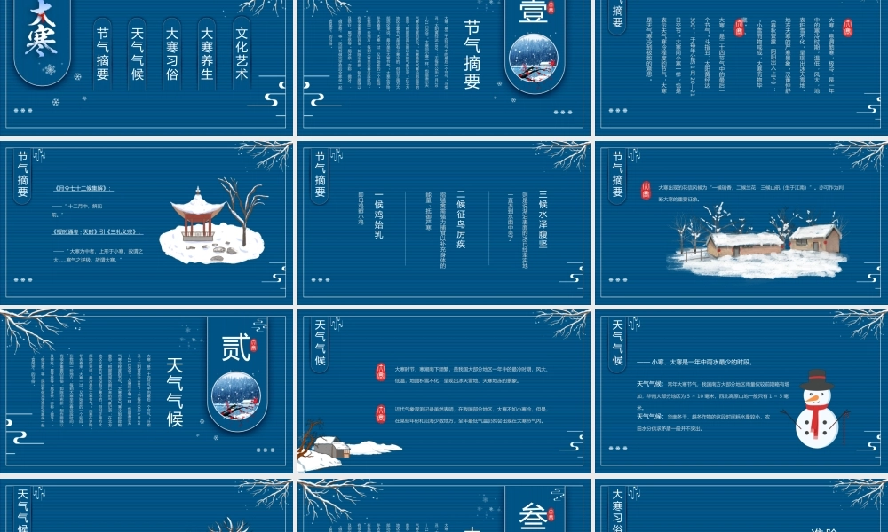 蓝色中国风大寒节气介绍PPT模板.pptx