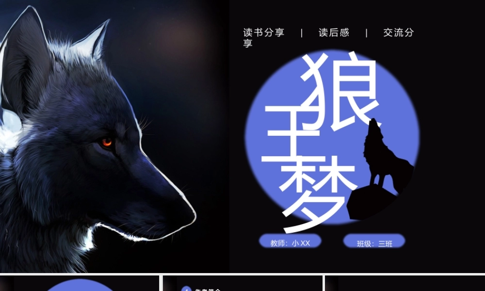 蓝色简约风读书分享狼王梦PPT.pptx