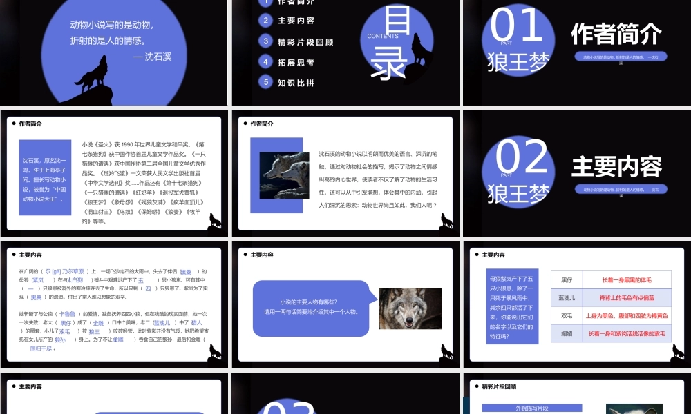 蓝色简约风读书分享狼王梦PPT.pptx
