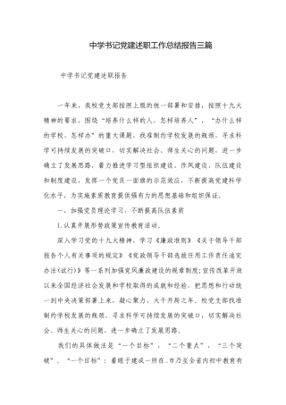 中学书记党建述职工作总结报告三篇.docx
