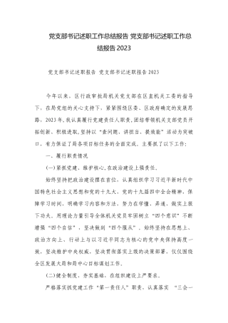 党支部书记述职工作总结报告 党支部书记述职工作总结报告2023.docx