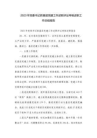 2023年党委书记抓基层党建工作述职评议考核述职工作总结报告.docx