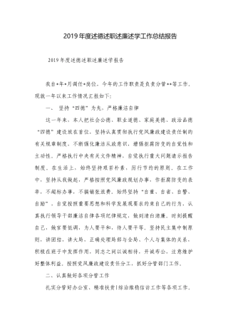 2019年度述德述职述廉述学工作总结报告.docx