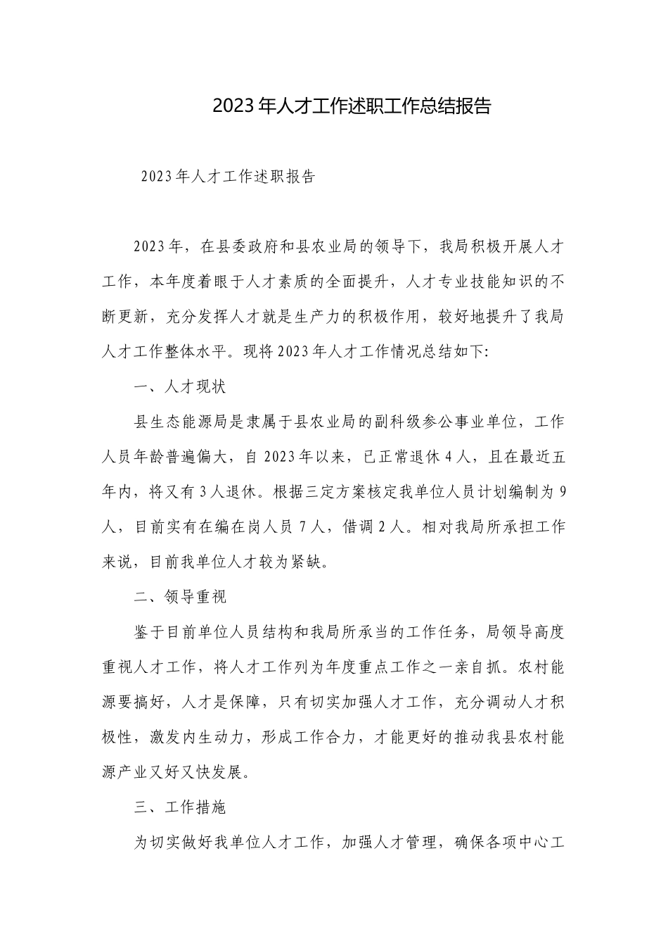 2023年人才工作述职工作总结报告.docx_第1页