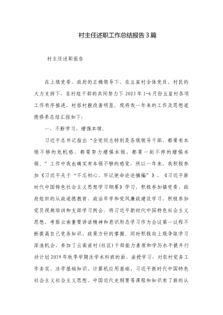 村主任述职工作总结报告3篇.docx