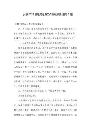 乡镇2023度述责述廉工作总结报告(通用6篇).docx
