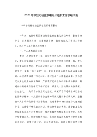 2023年派驻纪检监察组组长述职工作总结报告.docx