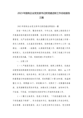 2023年国有企业党支部书记抓党建述职工作总结报告三篇.docx