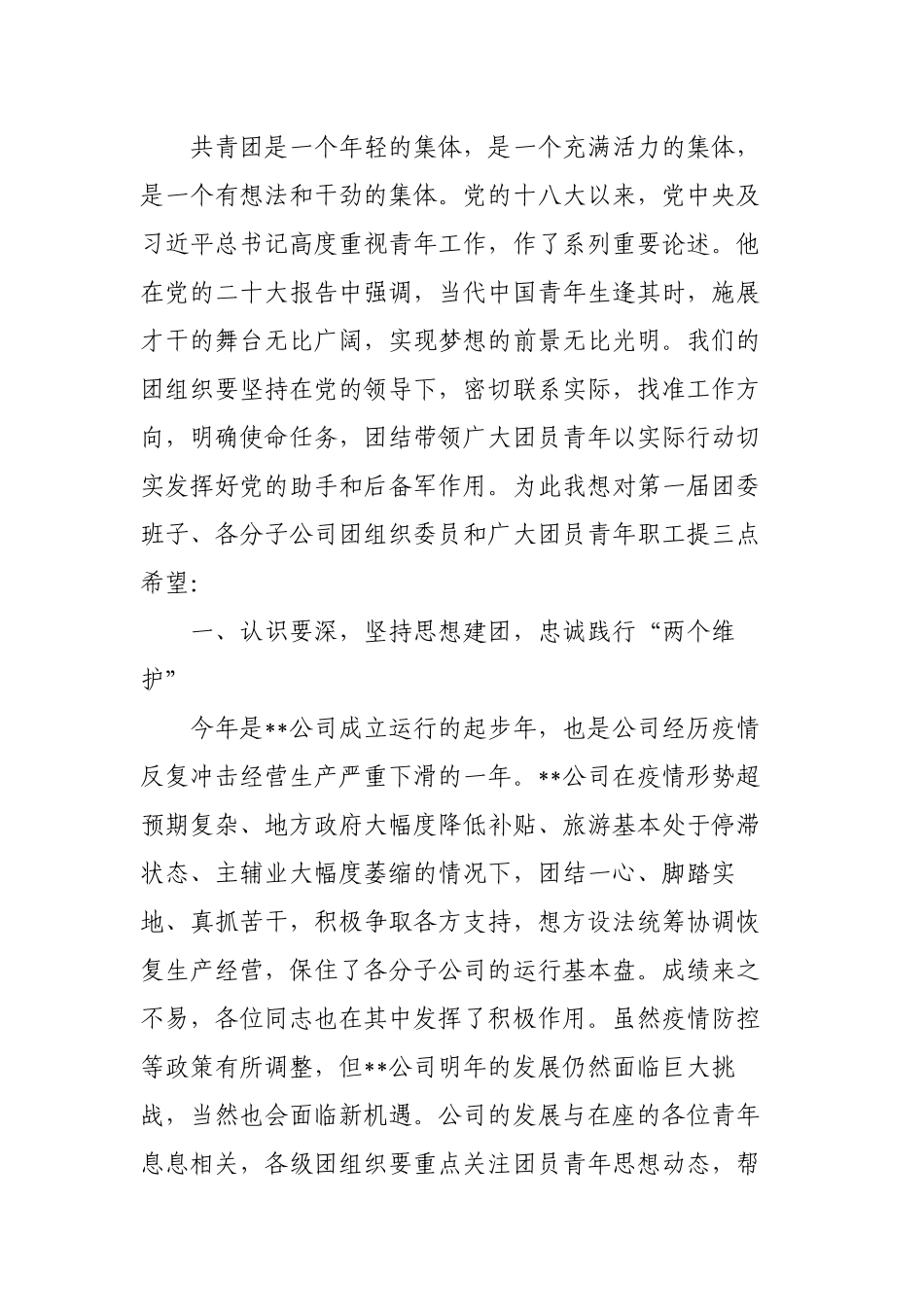 2023年公司共青团第一次代表大会领导讲话稿.docx_第2页