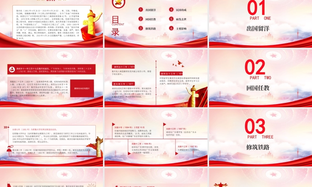 中国铁路之父詹天佑的故事PPT詹天佑生平介绍PPT课件（带内容）.pptx
