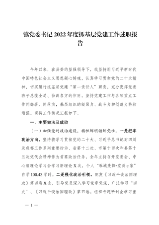 镇党委书记 2022年度抓基层党建工作述职报告.docx