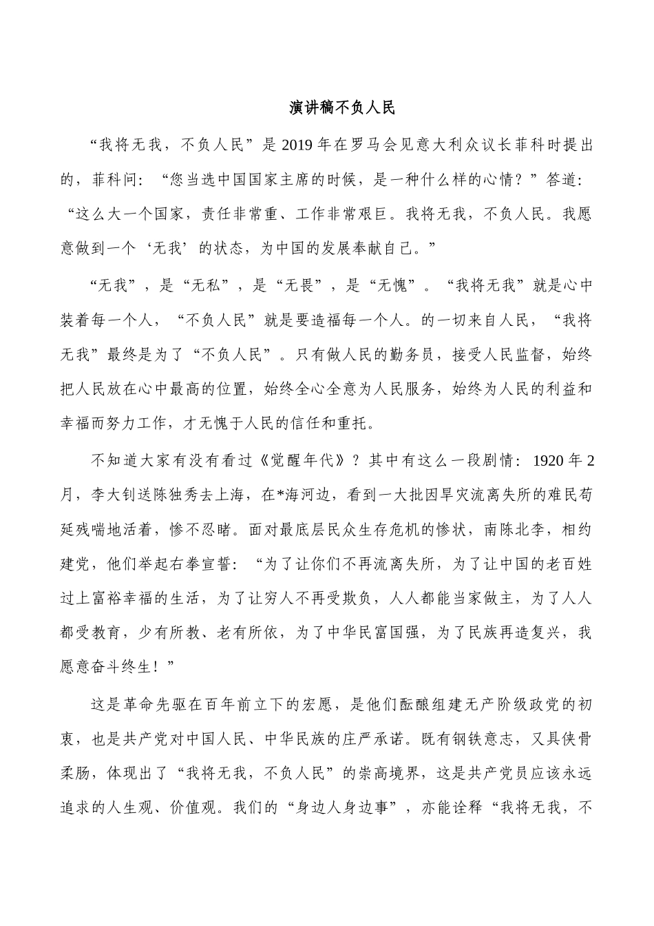 演讲稿不负人民.docx_第1页