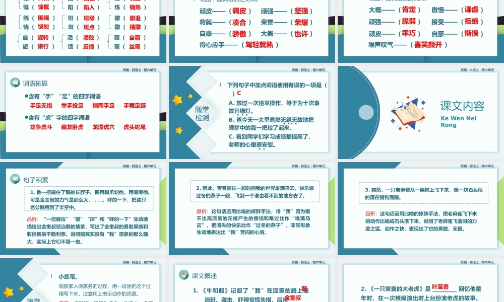 小学语文统编版四年级上册第六单元复习课件PPT模板.pptx