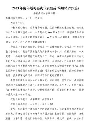 2023年兔年婚礼嘉宾代表致辞 简短精辟(5篇).docx