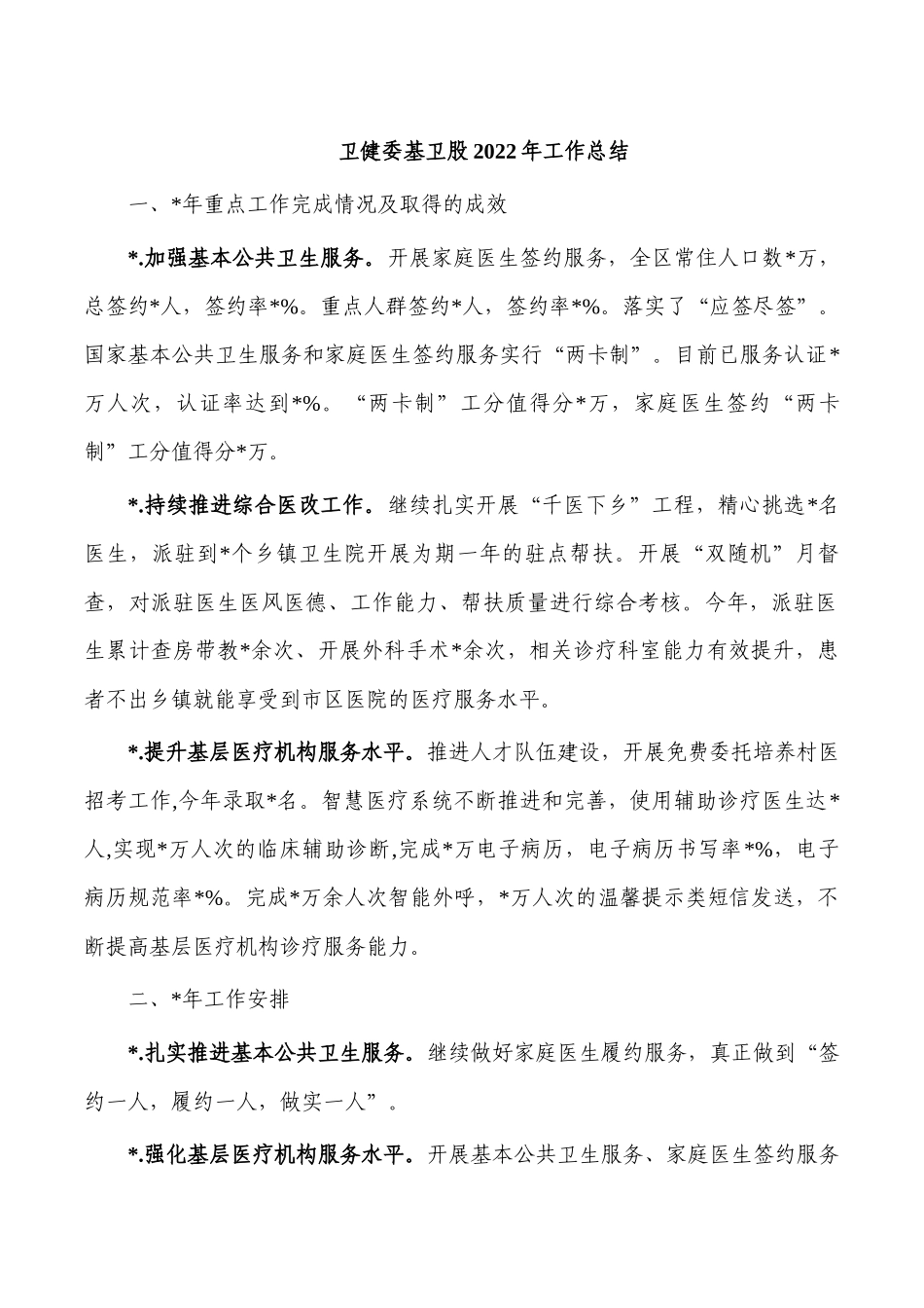 卫健委基卫股2022年工作总结.docx_第1页