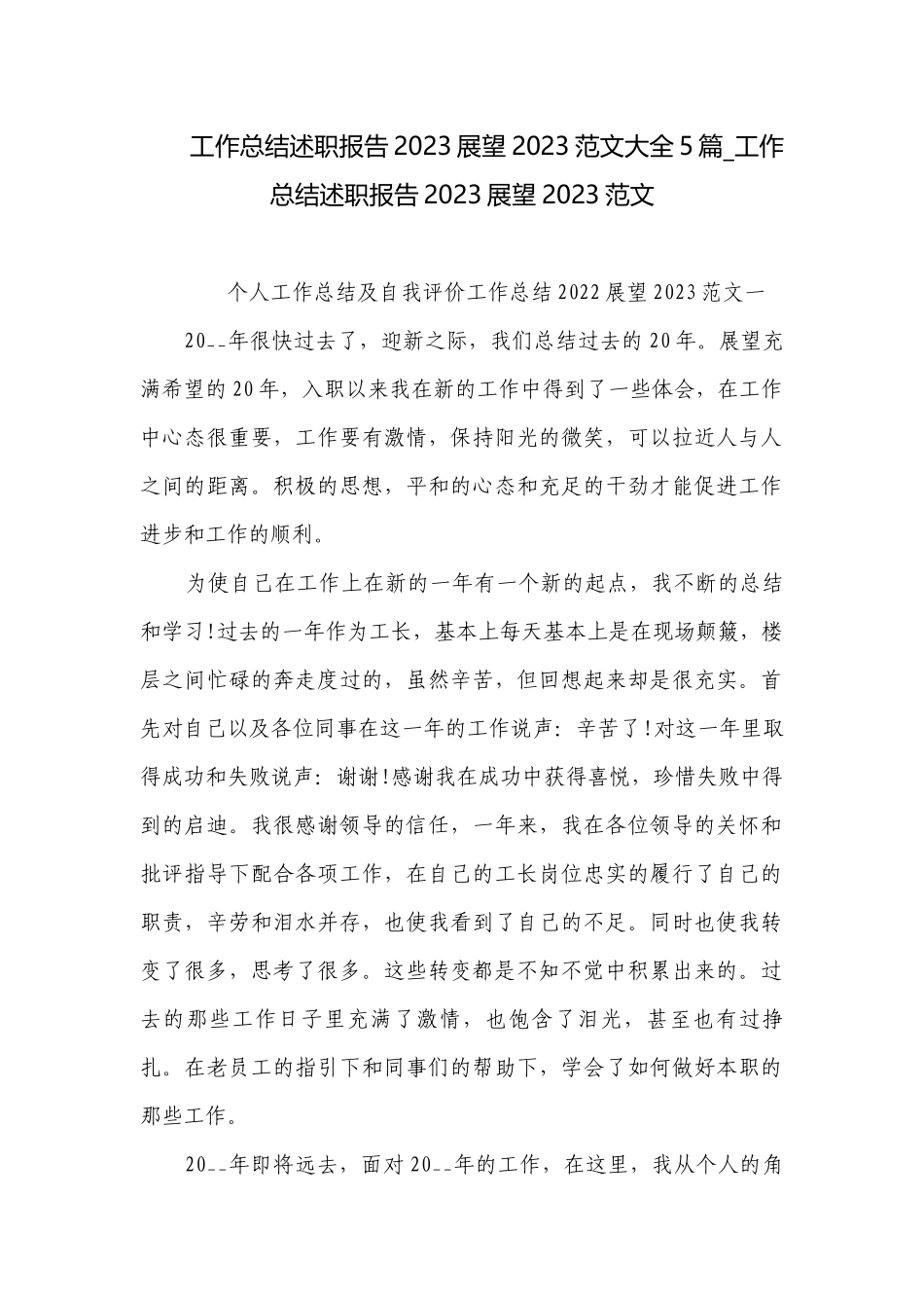 工作总结述职报告2023展望2023范文大全5篇_工作总结述职报告2023展望2023范文.docx_第1页